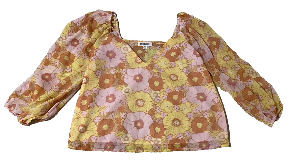 Steve Madden Womens Blouse Size XS Floral Print Flowy Milkmaid Fairy Puff Sleeve